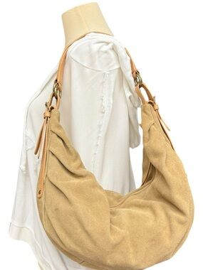 Jones New York Tan Suede Crescent Hobo Bag Y2K Slouchy Shoulder Bag